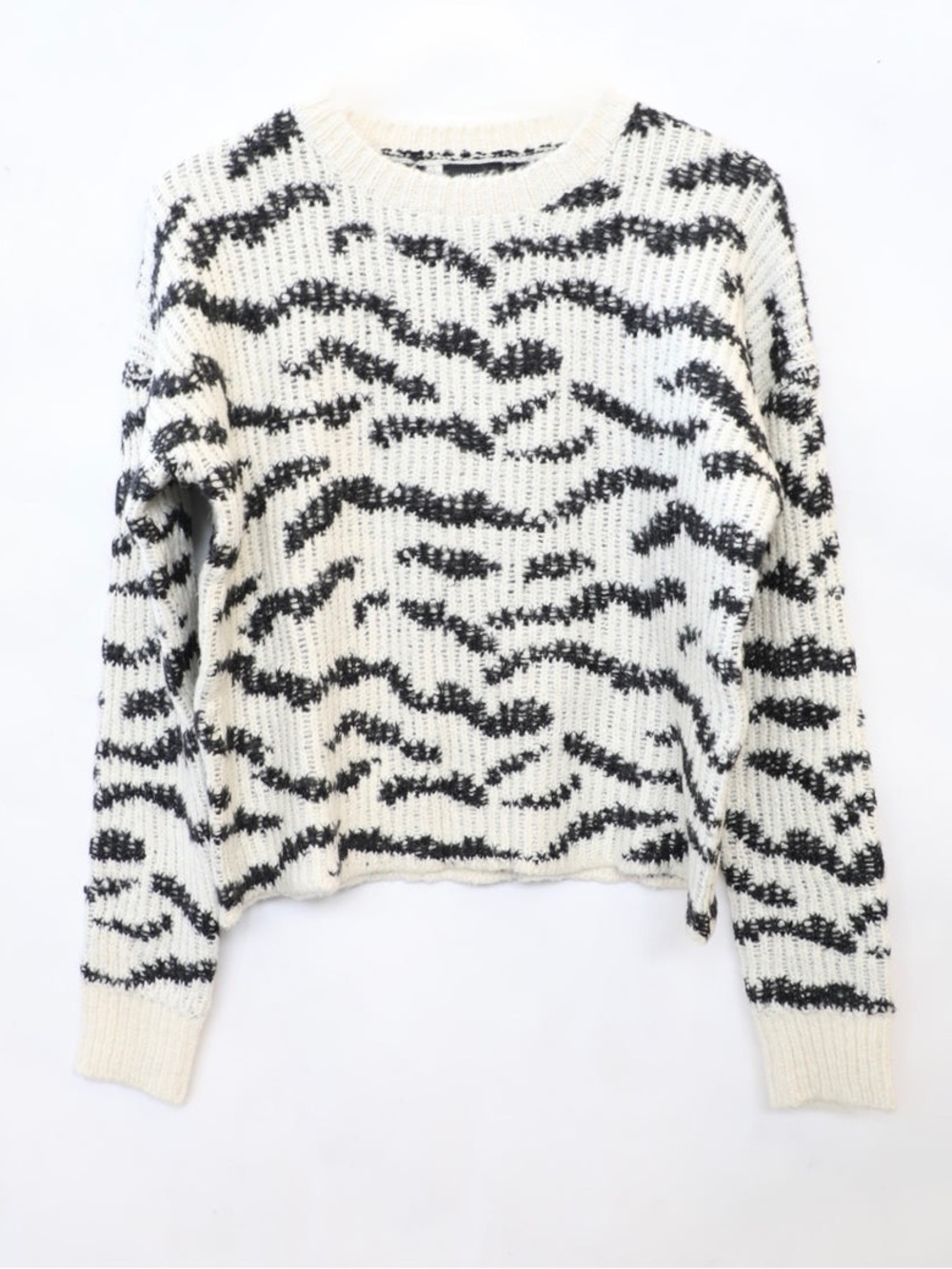 LINE Karine Animal Print Crewneck Sweater - Black and White Zebra Pattern